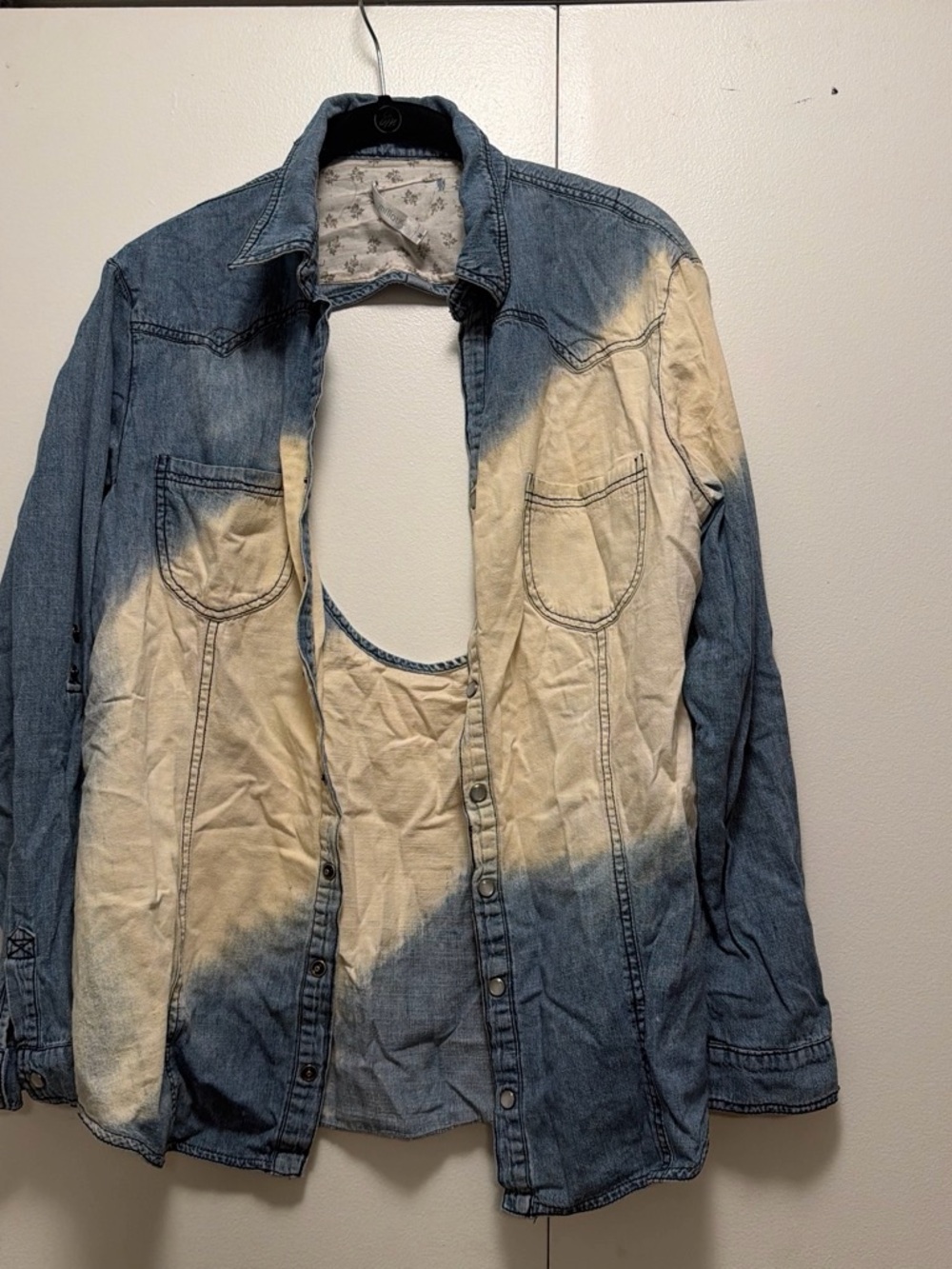 Bleached Two-Tone Denim Shirt Jacket - Blue & Cream